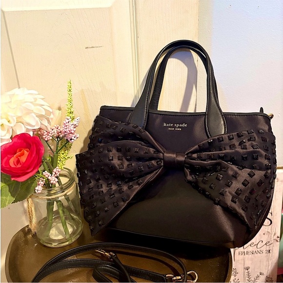 Kate Spade Black Satin Bow Satchel - Picture 1 of 5